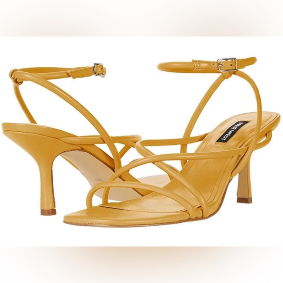 🌻 Nine West Strappy Yellow Leather Dress Sandals Sz 8 - Picture 2 of 10